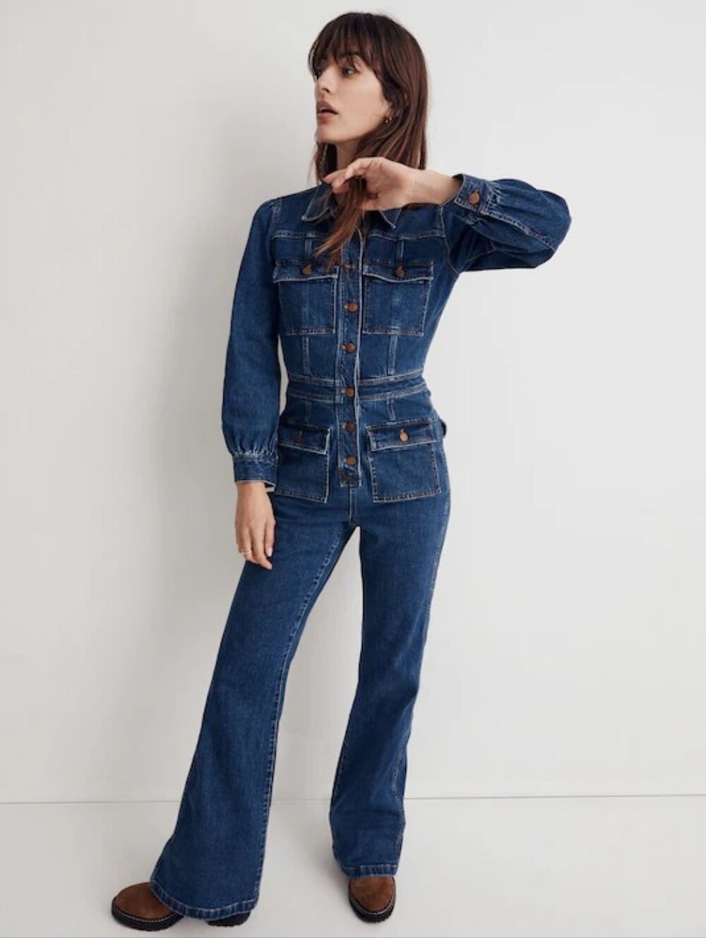 Madewell Denim Flare Jumpsuit Blue Size 0 Bell Bottoms Pre Owned